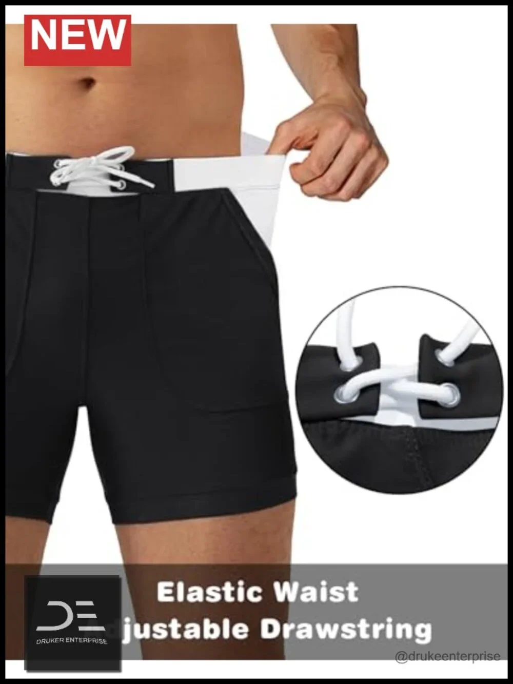 Men's Quick-Dry Swim Trunks with Pockets Elastic Waist Drawstring